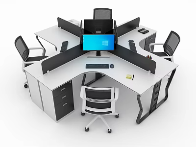 Modern L Shaped Office Desk And Chair Set With Dividers Computer Monitor And Drawers 3d model