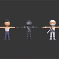 Three Colorful Cartoon Characters Standing With Outstretched Arms In Different Costumes On Black Background