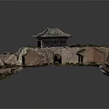 Ancient Architecture Model Featuring Traditional Green Glazed Tile Roof And Brick Stone Surrounding Walls