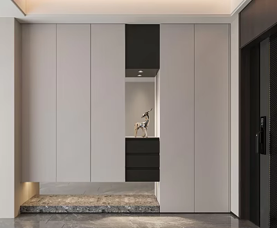 Modern Shoe Cabinet Design With Built in Open Compartment And Gray Black Finish 3d model