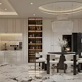 Modern Living And Dining Room Interior With White Sofa Dining Table Marble Floor And TV
