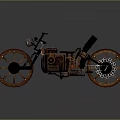 Vintage Steampunk Motorcycle With Rustic Wheels Red Seat And Mechanical Details
