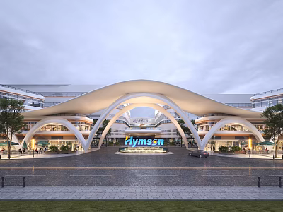 Hymson Modern Commercial Street Arch Roof Design Shops Greenery And Cars At Entrance 3d model