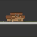 Log Building With Orange Roofs Connected Structure Green Grass And Gray Ground Area