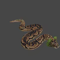 Minecraft Style Giant Snake Game Character With Pixel Art Green Head And Brown Scales