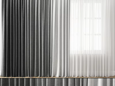 Modern Dark Gray And White Layered Curtains For Window Light Decoration 3d model