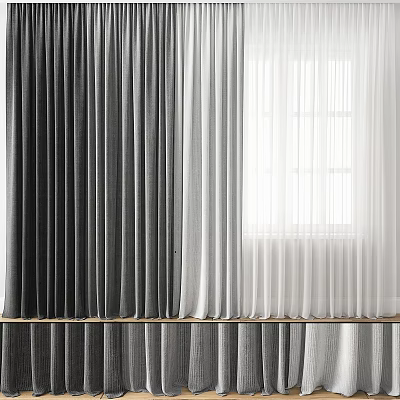 Modern Dark Gray And White Layered Curtains For Window Light Decoration 3d model