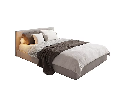 Minimalist Light Gray Single Bed With Soft Pillows And Cozy Blanket 3d model