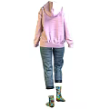 Pink Hoodie With Blue Jeans And Colorful Patterned Shoes Stylish Outfit