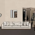 Elegant Modern Living Room With Beige Sofa White Cushions Abstract Painting And Floor Lamp
