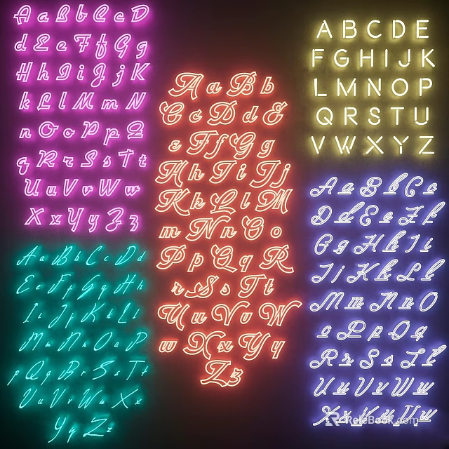 Colorful Neon Alphabet Decorative Lights in Vibrant Hues for Room Decoration 3d model 