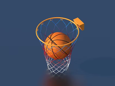 Basketball Sports Equipment Featuring Orange Rim Hoop White Net And Ball 3d model