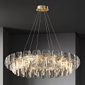 Elegant Modern Glass Chandelier With Circular Petal Design Hanging From Ceiling
