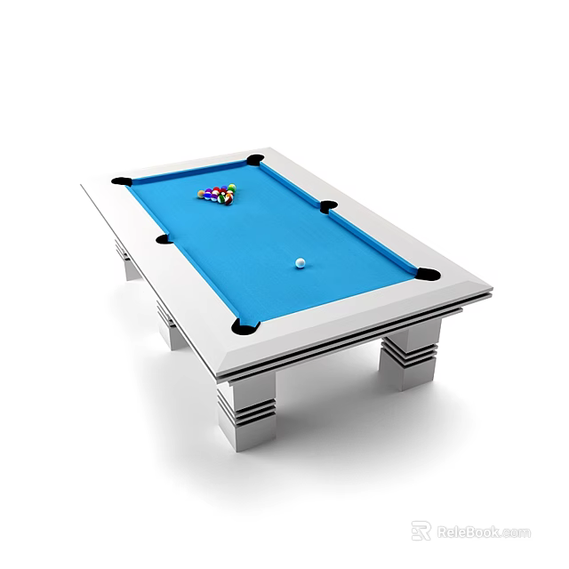 Billiard Table Recreation Equipment With Blue Surface Colorful Balls And Silver Frame 3d model 