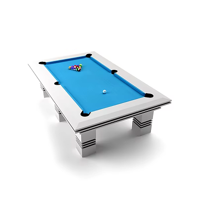 Billiard Table Recreation Equipment With Blue Surface Colorful Balls And Silver Frame 3d model