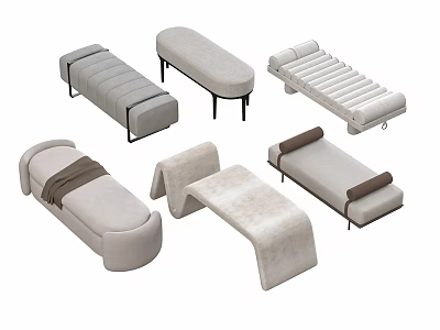 Modern Light Colored Stools With Various Upholstered Designs And Different Styles 3d model