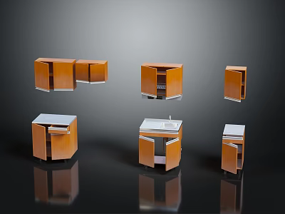 Wooden Storage Cabinets Various Styles Open Shelves Closed Doors And Countertop 3d model