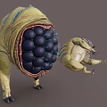 Yellow Green Creature With Open Cavity And Black Spheres Near Smaller Creature
