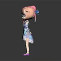 Anime Style Woman With Pink Pigtails Blue Eyes And Purple White Outfit