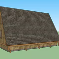 A Frame Roof Wooden House With Large Windows And Wooden Deck Railings