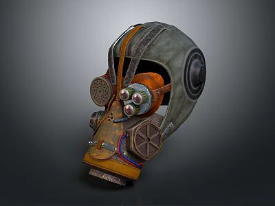 Mechanical Helmet Equipment With Steampunk Design Featuring Circular Devices Gears And Pipes 3d model