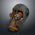 Mechanical Helmet Equipment With Steampunk Design Featuring Circular Devices Gears And Pipes
