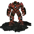Detailed Red Battle Mech Game Movie Character Standing On Shattered Battlefield