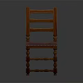 Wooden Ladder Back Leisure Chair With Purple Padded Seat And Carved Legs