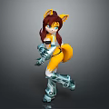 Anthropomorphic Fox Character With Brown Hair Blue Eyes Yellow Ears Tail And Silver Metallic Armor