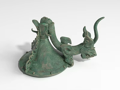 Bronze Dragon Shaped Landscape Sculpture With Curved Horn And Chain Decorations 3d model