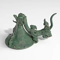 Bronze Dragon Shaped Landscape Sculpture With Curved Horn And Chain Decorations
