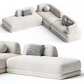 Cream Colored Sectional Sofa With Gray Patterned Cushions Cozy Modern Design 3d model