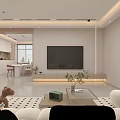 Warm Cream Modern Living And Dining Space With Cozy Sofa And Custom Storage Cabinets