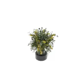 Decorative Silver Textured Vase With Yellow Flowers And Green Leaves Floral Arrangement