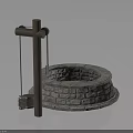 Ancient Stone Well Structure With Wooden Frame Bucket And Stone Brick Ring 3d model