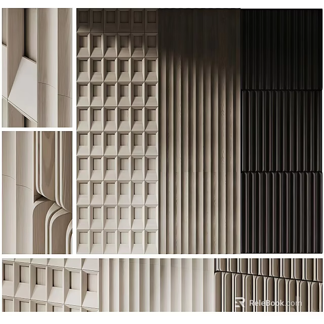Modern Architectural Wall Decor With Geometric Patterns Striped And Square Motifs In Neutral Tones 3d model 