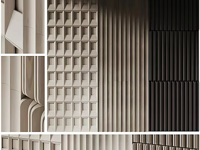 Modern Architectural Wall Decor With Geometric Patterns Striped And Square Motifs In Neutral Tones 3d model