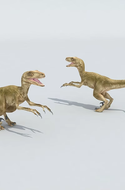 Two Reptiles Resembling Dinosaurs Standing Upright With Open Mouths and Dynamic Posture 3d model
