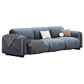 Modern Three Seater Sofa in Brown Green Blue with Decorative Pillows and Throw Blankets