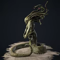 Detailed Fantasy Mythical Creature With Snake Body Humanoid Upper And Vine Head Red Flowers