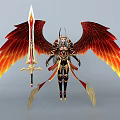 Game Movie Character Featuring Large Red Orange Wings Flaming Sword And Ornate Armor