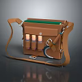 Brown Leather Shoulder Bag With Multiple Pockets Green Lining And Metal Buckles