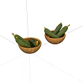 Fresh Green Cucumbers Placed In Two Small Wooden Bowls On White Background