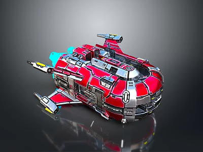 Futuristic Red and Silver Sci-Fi Spaceship Model With Metallic Detailed Structure 3d model