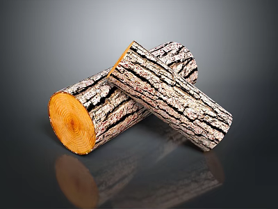 Rustic Wood Logs With Bark And Cross Section Displaying Natural Grain 3d model