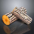 Rustic Wood Logs With Bark And Cross Section Displaying Natural Grain 3d model