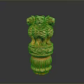 Hand Carved Wooden Three Headed Lion Statue with Ornate Base Decorative Household Item