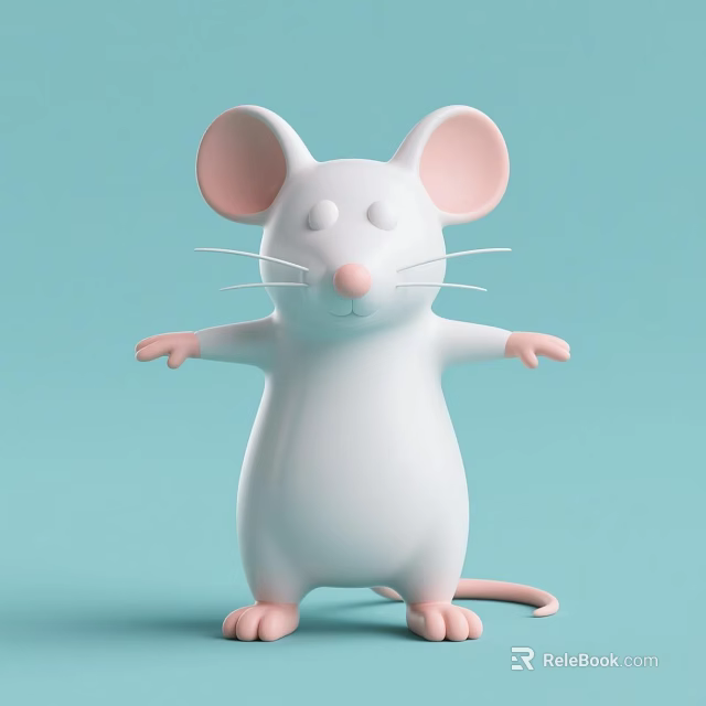 Decorative Ornament Set With Cute White Mouse Figurine Pink Ears And Blue Background 3d model 