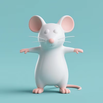 Decorative Ornament Set With Cute White Mouse Figurine Pink Ears And Blue Background 3d model