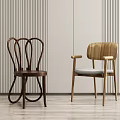 Stylish Leisure Chairs With Unique Designs Against Striped Wall And Wooden Floor